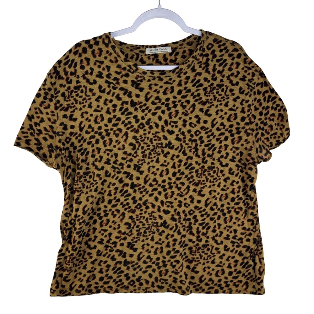 We The Free Free People Leopard Print Relaxed Fit Crew Neck Tee Shirt Medium - Picture 2 of 8